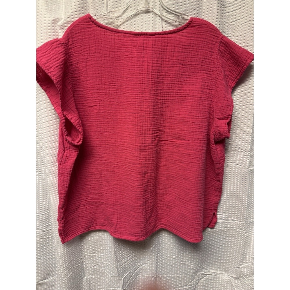 Three Dots Womens Fuchsia Cotton‎ Double Gauze Top Size XXL  V Neck Lightweight - Picture 7 of 9